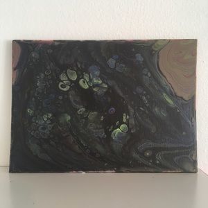 Dark subtle acrylic painting black green wall art